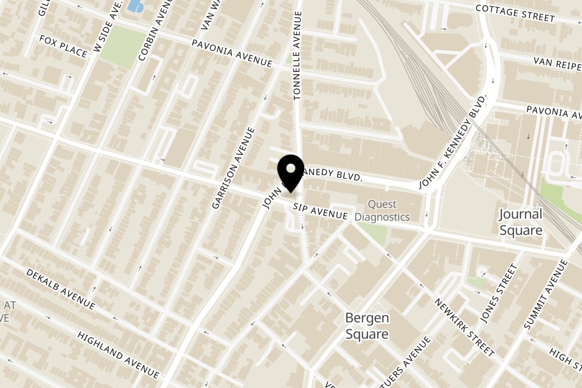 Map showing the location of City Cafe & Grill on 2800 John F. Kennedy Blvd in Union City